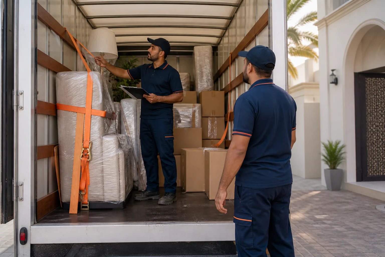 A final loading check confirms that protected items are arranged and secured for transport.