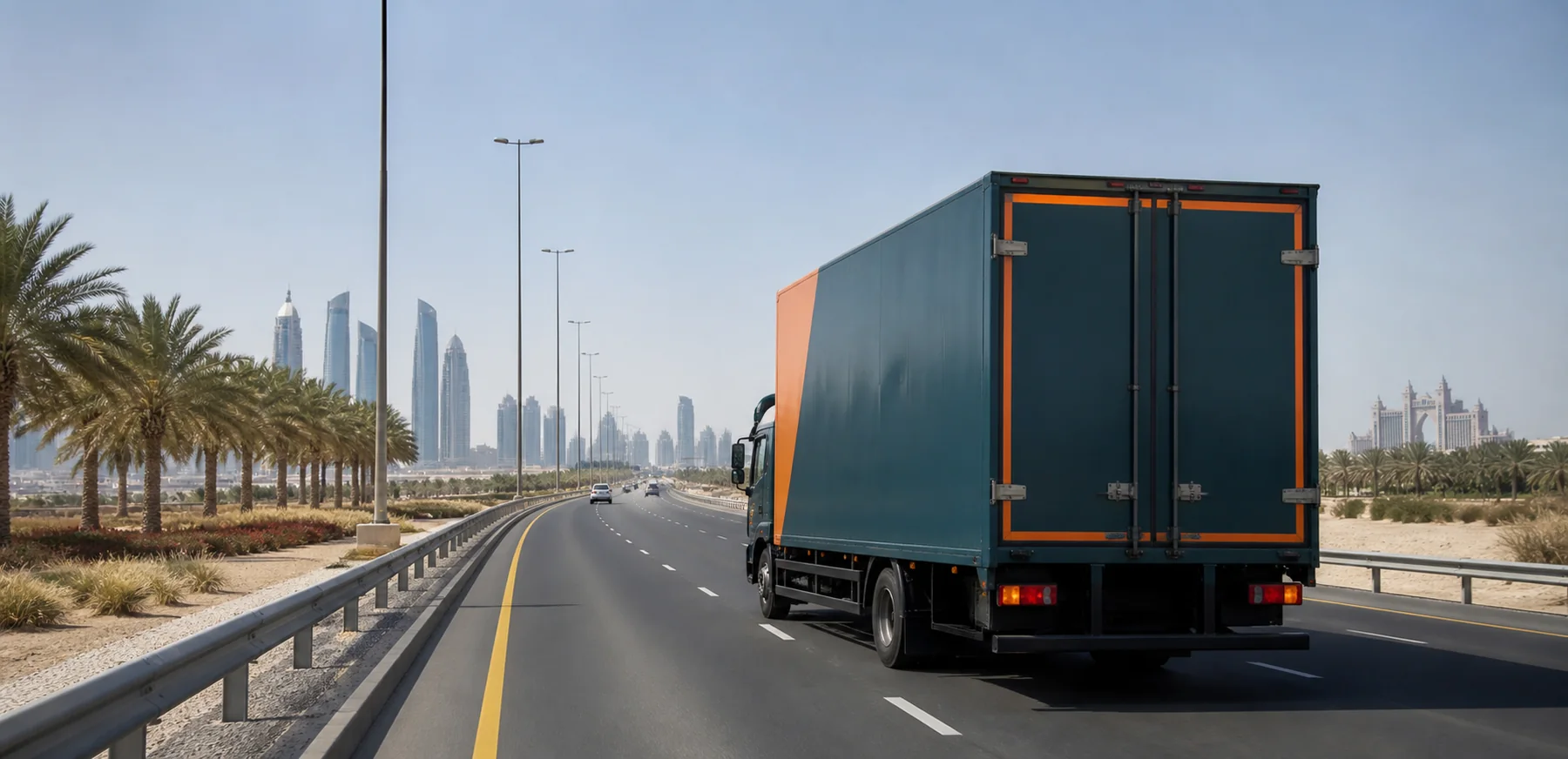 Dubai–Abu Dhabi moves coordinate two city access windows with motorway travel.