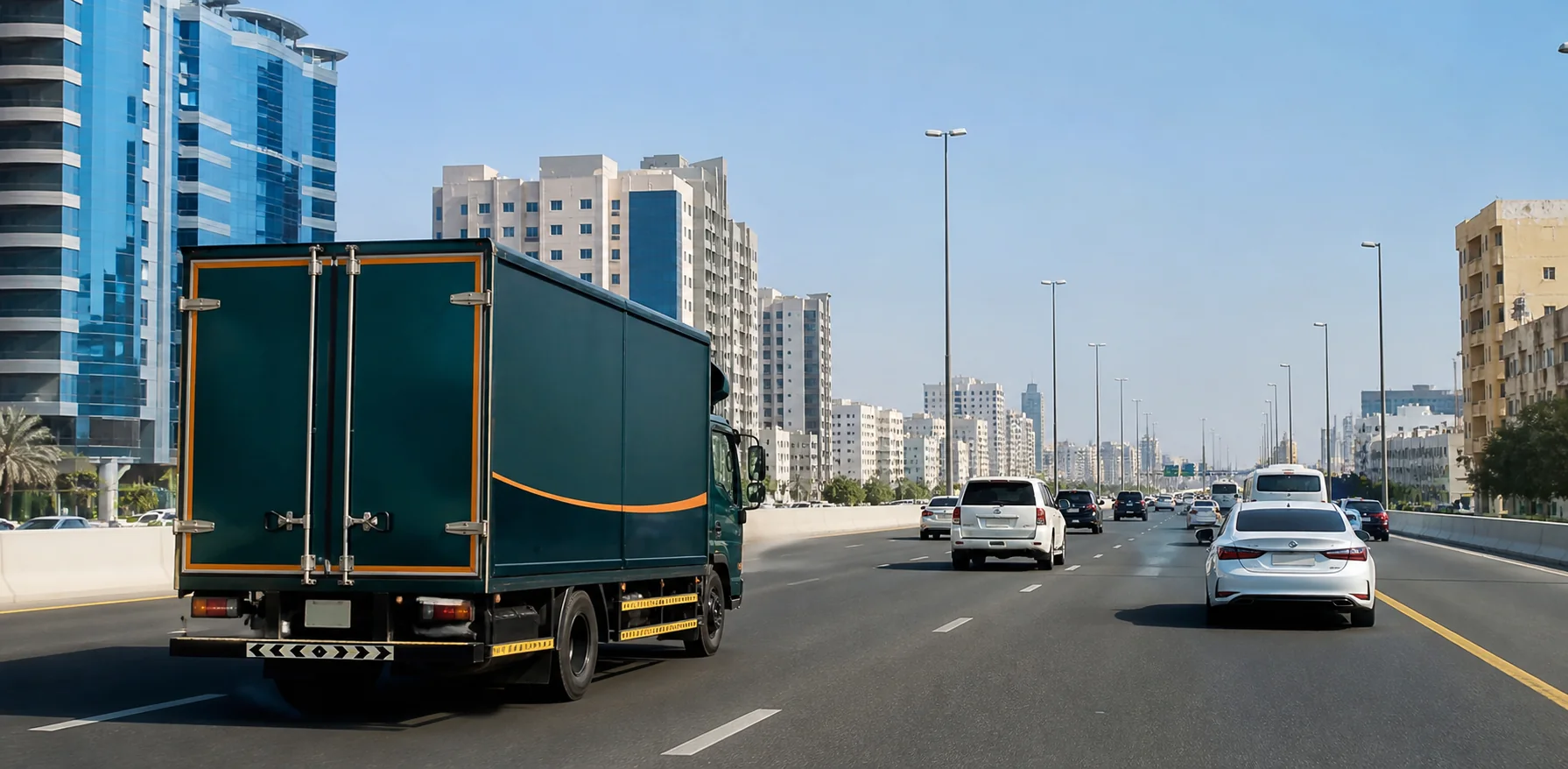 Dubai–Sharjah timing accounts for urban traffic and confirmed building access.