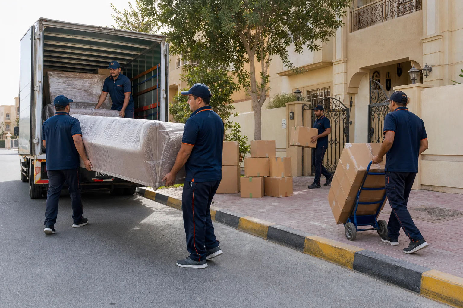 Sharjah loading plans account for parking distance and shared residential streets.